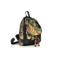 Rucksack aus Canvas mit Pfauenstickerei und Quaste 