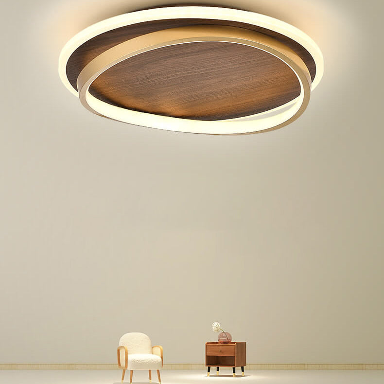 Nordic Minimalist Walnut LED Flush Mount Ceiling Light