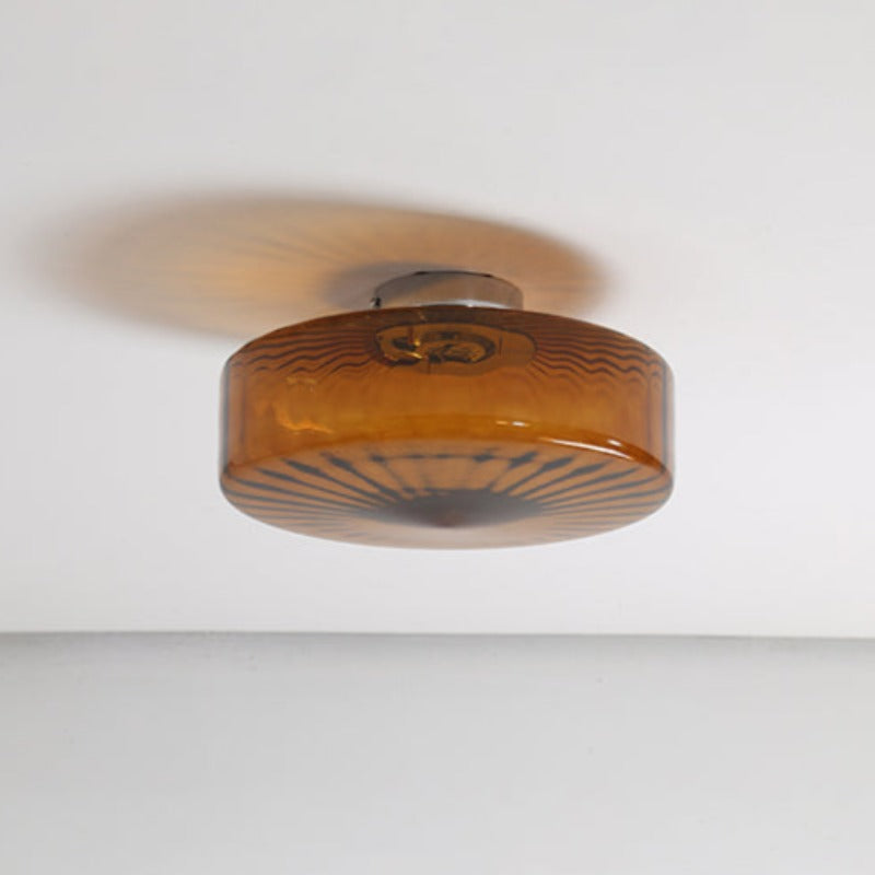 Modern Round Flush Mount Ceiling Light Brown Metal/Glass Kitchen/Living Room