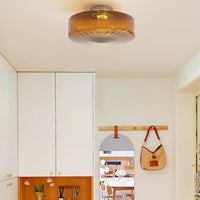 Modern Round Flush Mount Ceiling Light Brown Metal/Glass Kitchen/Living Room