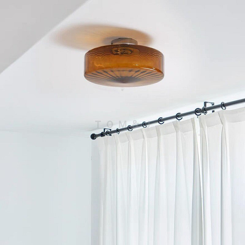 Moderne runde Deckenleuchte aus braunem Metall/Glas für Küche/Wohnzimmer