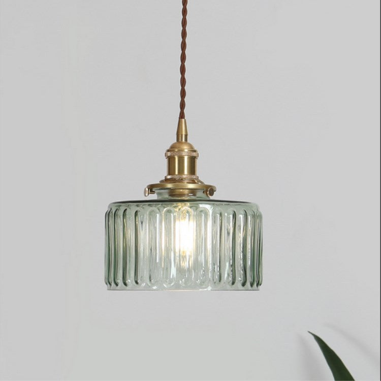 Oriental Vintage Brass Glass Round Pendant Light