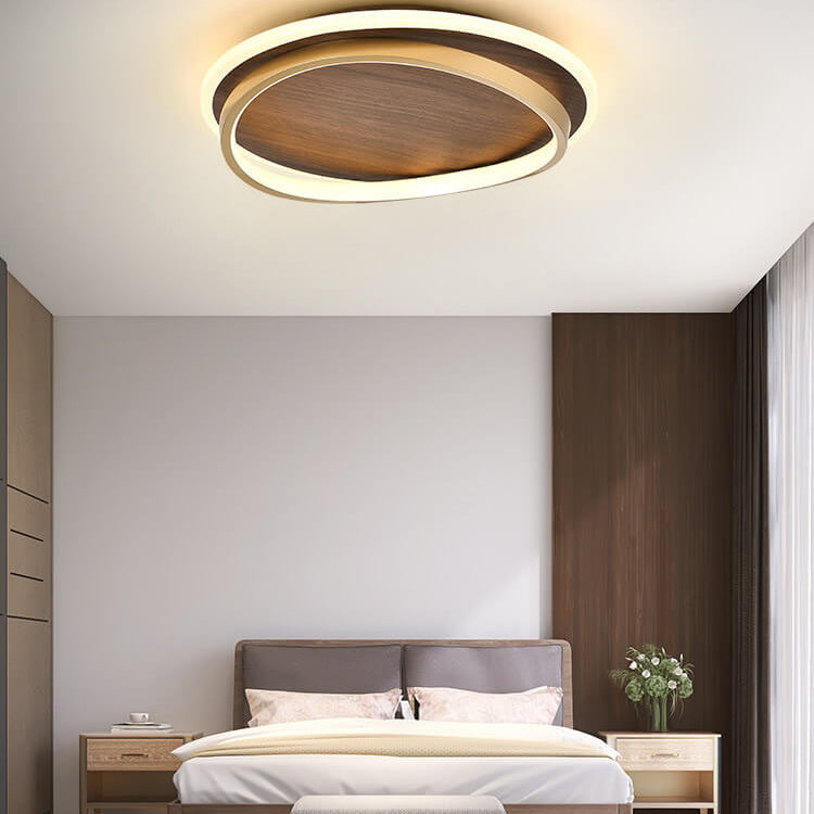 Nordic Minimalist Walnut LED Flush Mount Ceiling Light