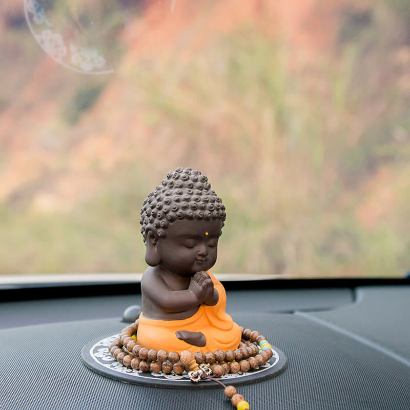Kleiner Buddha aus violettem Ton, Dekoration für Zuhause, Schreibtisch, Heimdekoration 