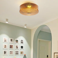 Modern Round Flush Mount Ceiling Light Brown Metal/Glass Kitchen/Living Room