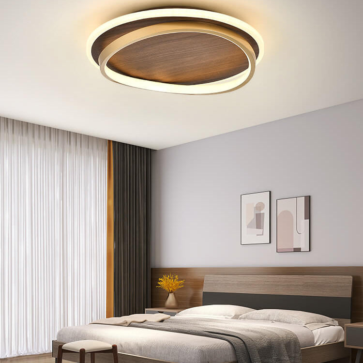 Nordic Minimalist Walnut LED Flush Mount Ceiling Light