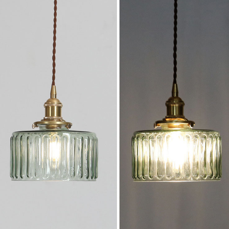 Oriental Vintage Brass Glass Round Pendant Light