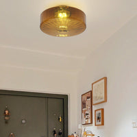 Modern Round Flush Mount Ceiling Light Brown Metal/Glass Kitchen/Living Room