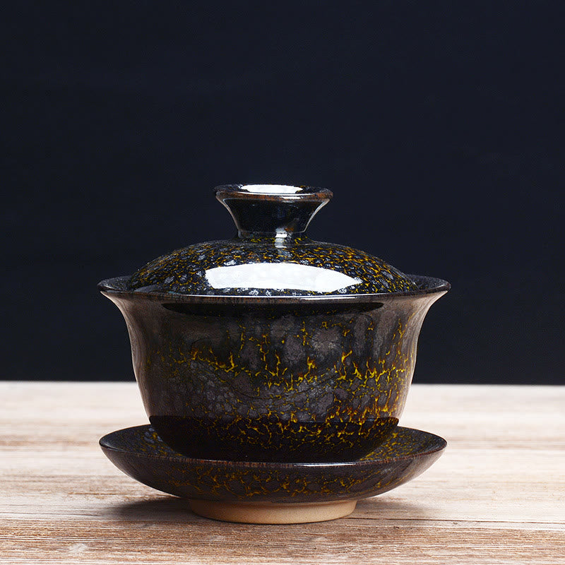 Vintage Kiln Ceramic Gaiwan Sancai Teacup Tea Cup And Saucer With Lid