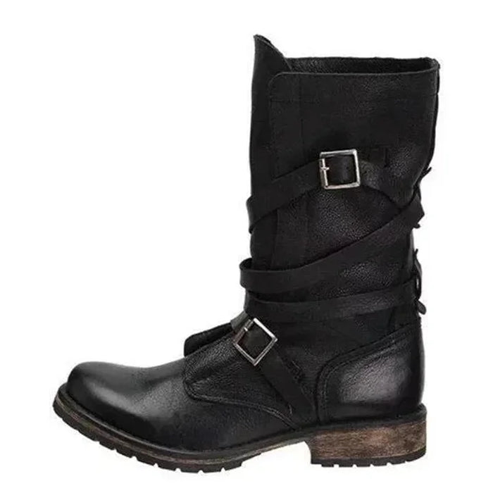 Women's Motorcycle Boots Retro Mid Calf Boots For Women