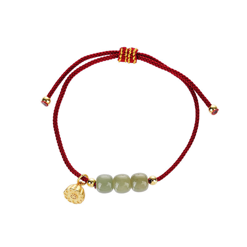 Handgefertigtes geflochtenes Armband aus Hetian-Jade-Perlen mit Lotusblüte 