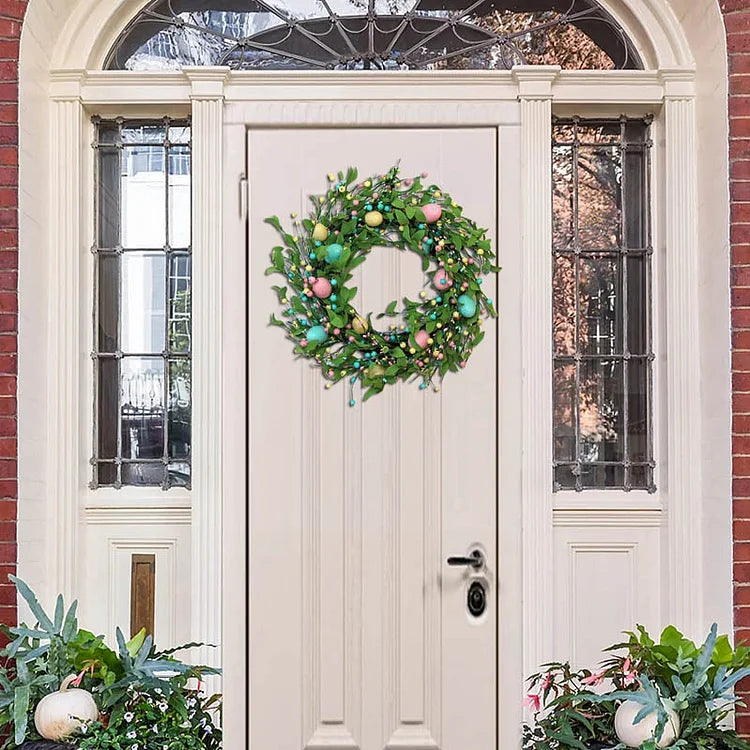 18 Inch Spring Colorful Eggs Wreath For Front Door