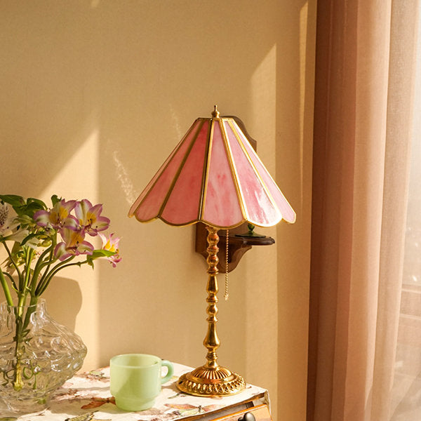 Vintage Brass Pink Glass Table Lamp