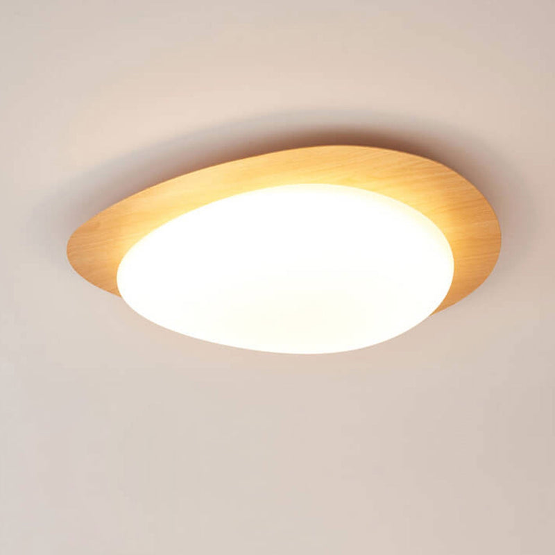 Nordic Iron Wood Grain Pebble LED Flush Mount Ceiling Light