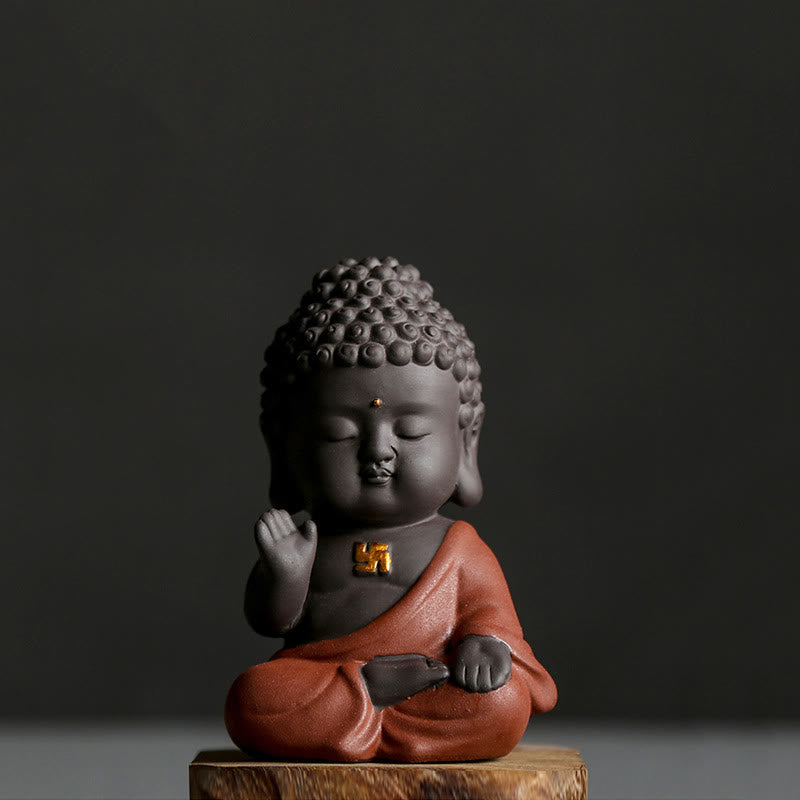 Kleiner Buddha aus violettem Ton, Dekoration für Zuhause, Schreibtisch, Heimdekoration 