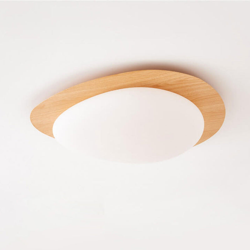 Nordic Iron Wood Grain Pebble LED Flush Mount Ceiling Light