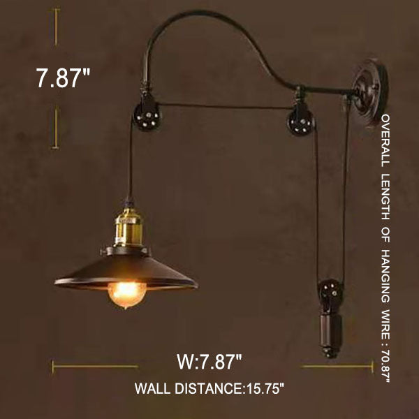 Retro Industrial Wrought Iron Light Pulley Wall Sconce Lamp