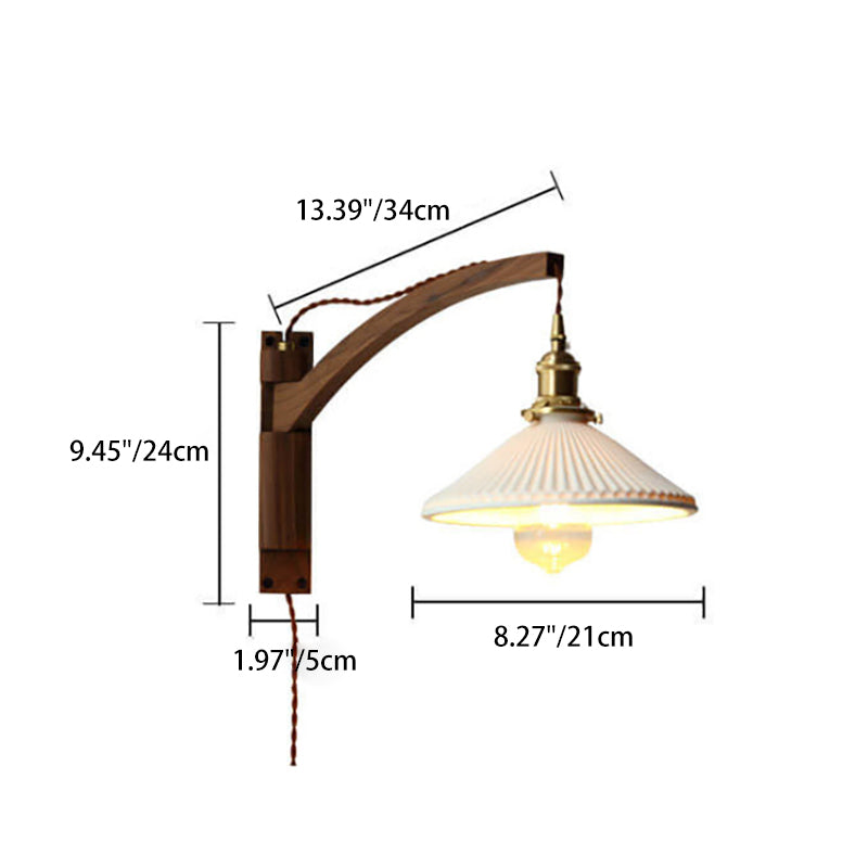 Skandinavische cremeweiß gestreifte Glas Walnuss versenkbare Licht Wandleuchte Lampe