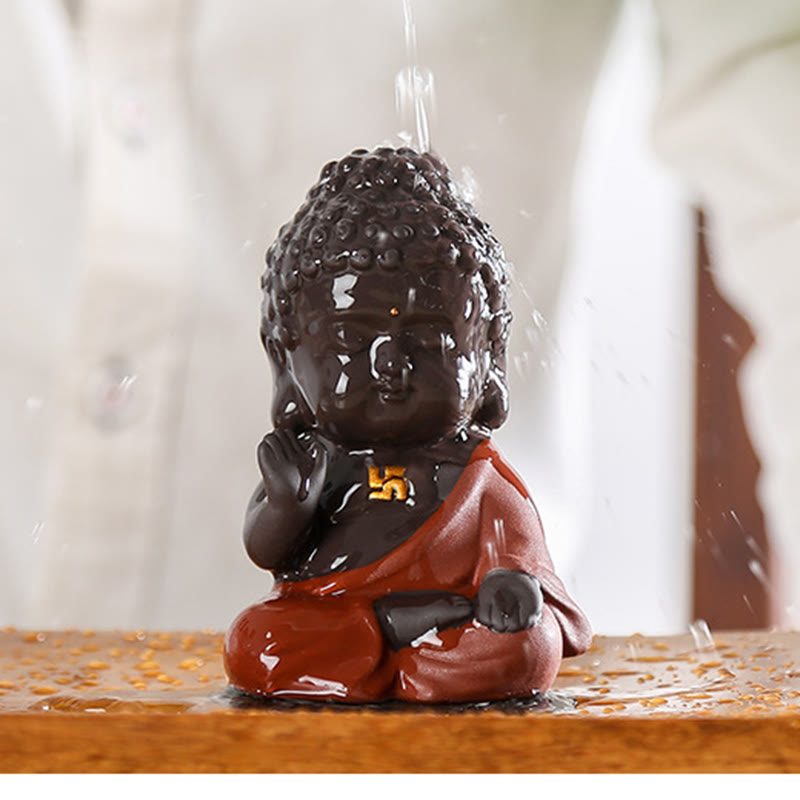 Kleiner Buddha aus violettem Ton, Dekoration für Zuhause, Schreibtisch, Heimdekoration 