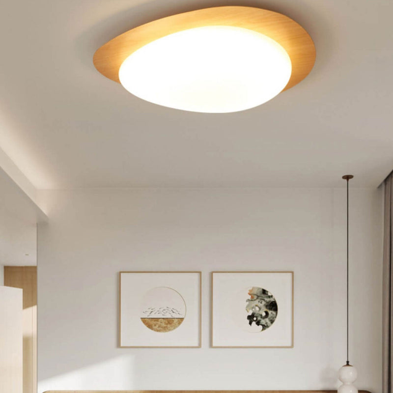 Nordic Iron Wood Grain Pebble LED Flush Mount Ceiling Light