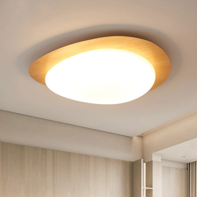 Nordic Iron Wood Grain Pebble LED Flush Mount Ceiling Light