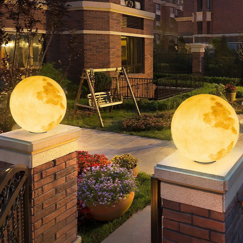 Moderne Solar-Pfostenkappenleuchten mit runder Kugel und Mond
