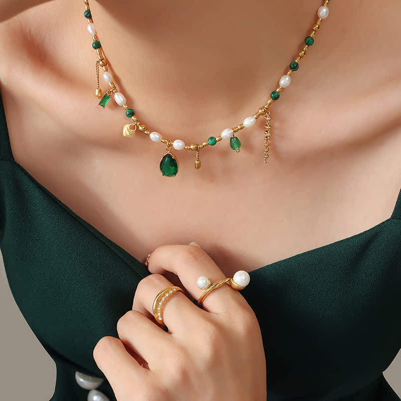 Perlenkette mit Zirkonia und Türkis für ruhiges Glück