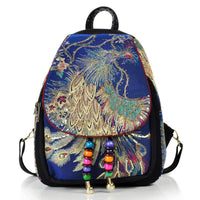 Rucksack aus Canvas mit Pfauenstickerei und Quaste 