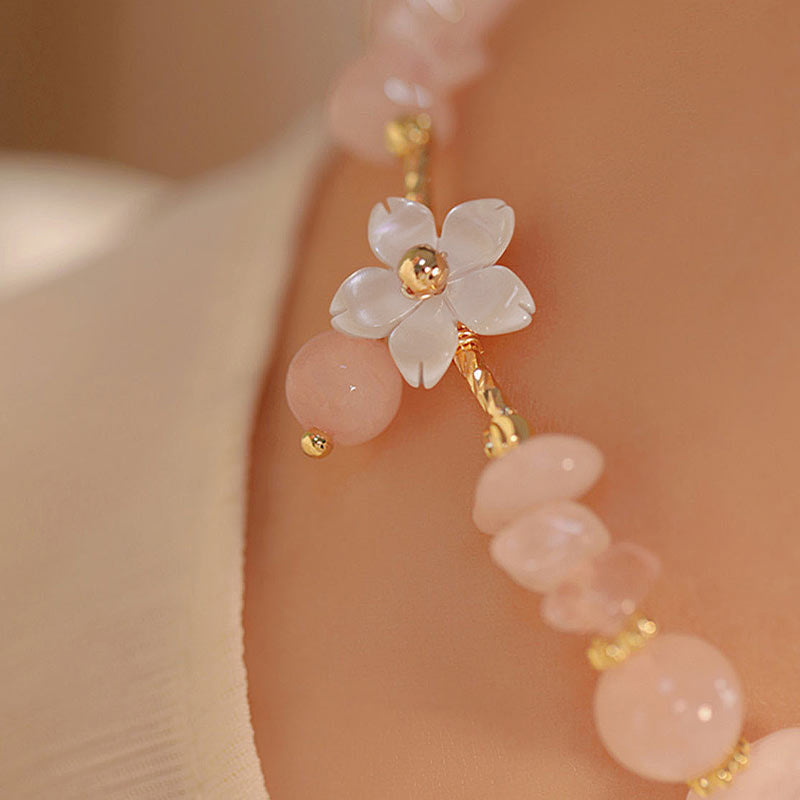 14k Gold Plated Natural Pink Crystal Flower Love Bracelet