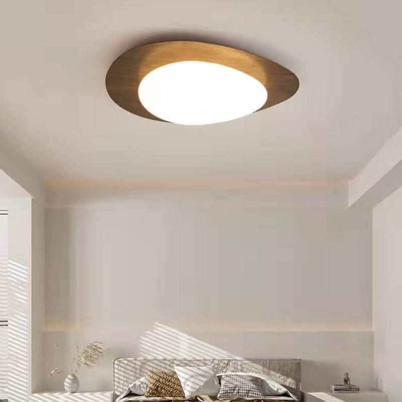 Nordic Iron Wood Grain Pebble LED Flush Mount Ceiling Light