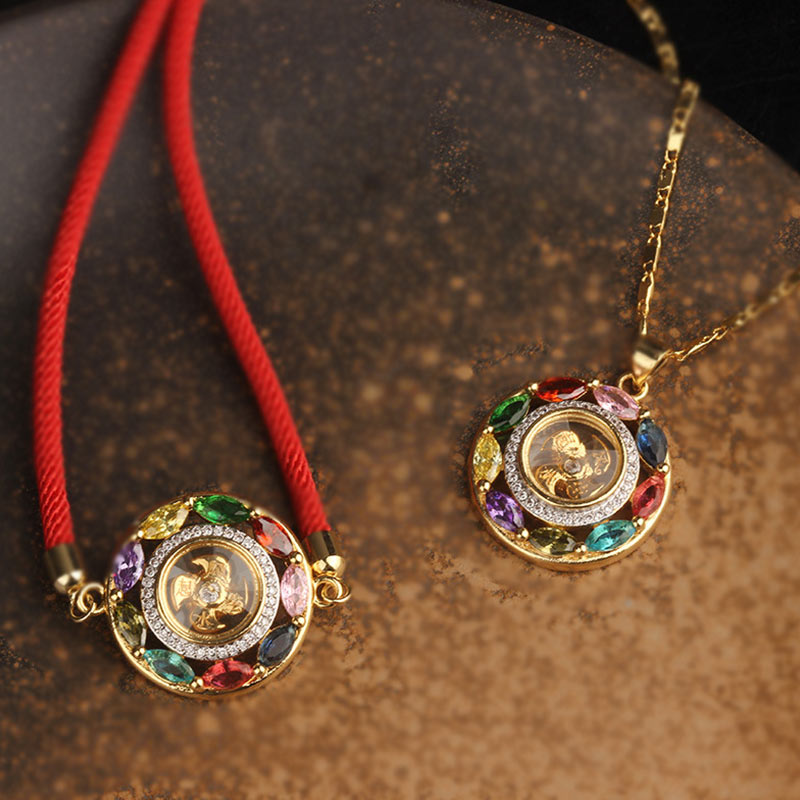 Colorful Zircon Wealth Luck & Prosperity Rotation Bracelet Necklace Pendant