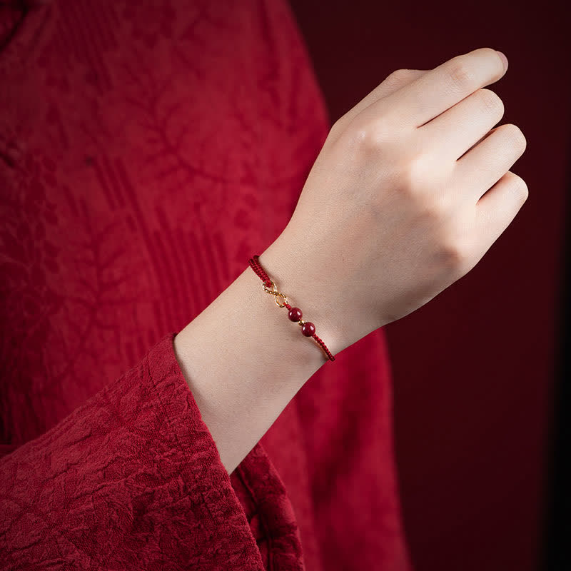 Buddha-Steine ​​Zinnober Segen rote Schnur 14 K Gold Unendlichkeit Symbol Armband Fußkette