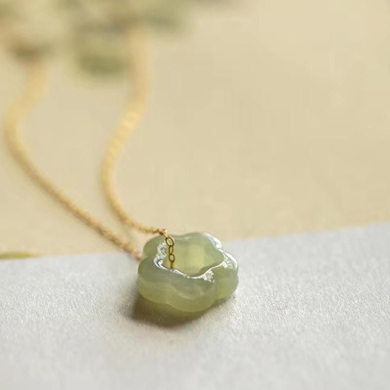 Dainty Hetian Jade Cyan Jade Floral Charm Necklace