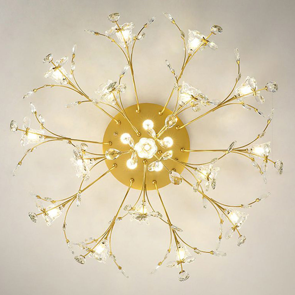 Art Deco Elegant Flower Flush Mount Ceiling Lights, Gold