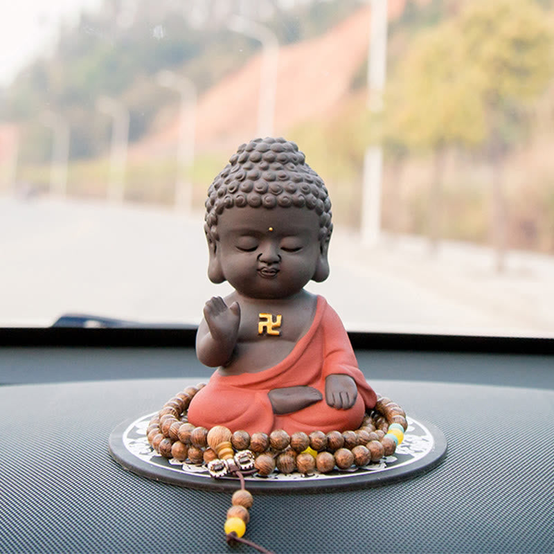 Kleiner Buddha aus violettem Ton, Dekoration für Zuhause, Schreibtisch, Heimdekoration 