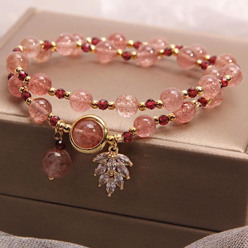 Strawberry Quartz Love Healing Maple Leaf Double Wrap Bracelet