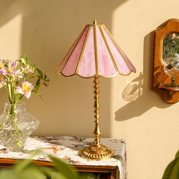 Vintage Messing Tischlampe aus rosa Glas