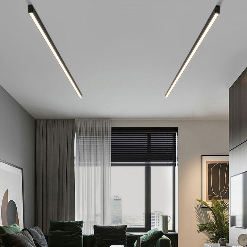 Lineare, moderne LED-Deckenleuchte aus schwarzem Metall 