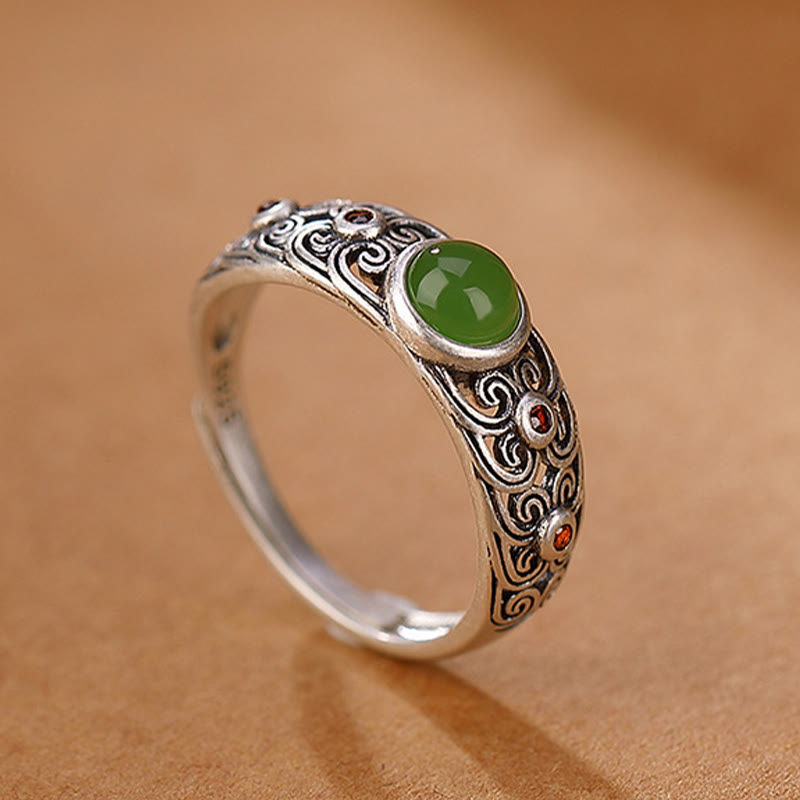 Verstellbarer Ring aus 925er Sterlingsilber mit Hetian-Cyan-Jade