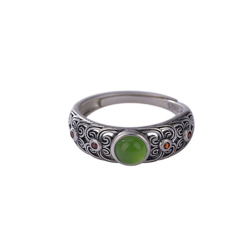925 Sterling Silver Hetian Cyan Jade Adjustable Ring