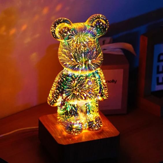 3D Fireworks Bear Lamp | LED Desk Lamp for Kids Room, Home, Office, Nursery