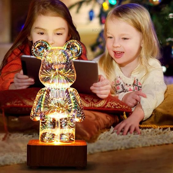 3D-Feuerwerk-Bärenlampe | LED-Schreibtischlampe für Kinderzimmer, Zuhause, Büro, Kindergarten