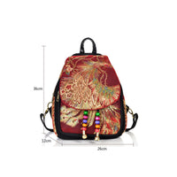 Rucksack aus Canvas mit Pfauenstickerei und Quaste 