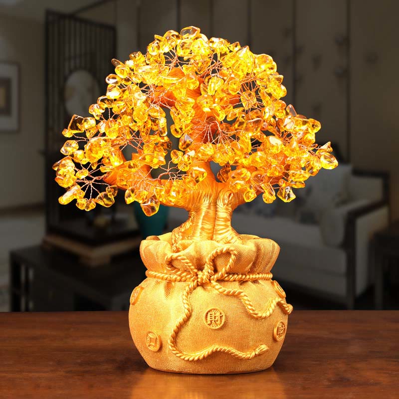 Natural Citrine Feng Shui Money Tree Gemstone Ornament