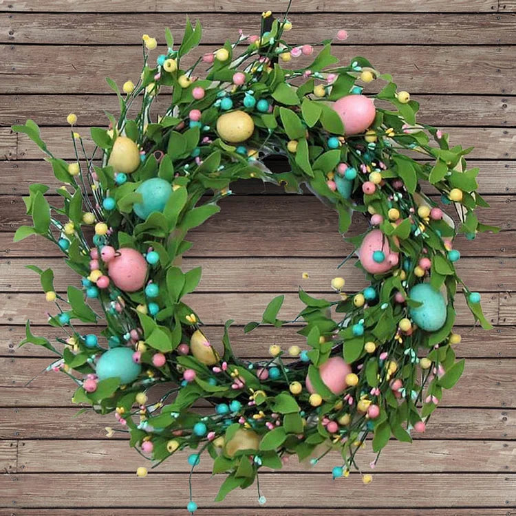 18 Inch Spring Colorful Eggs Wreath For Front Door