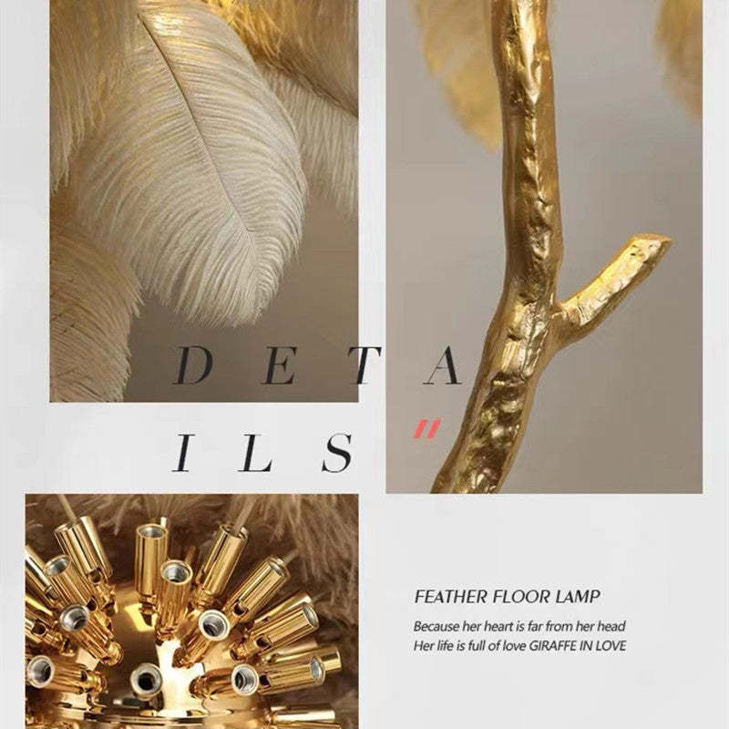 Skandinavische Luxus-Stehlampe/Tischlampe mit Straußenfedern, einzigartig 