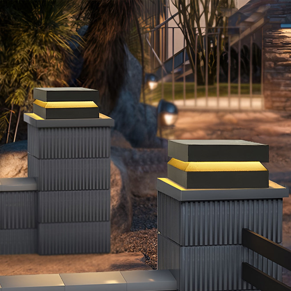 Square Black Modern Solar Post Lights