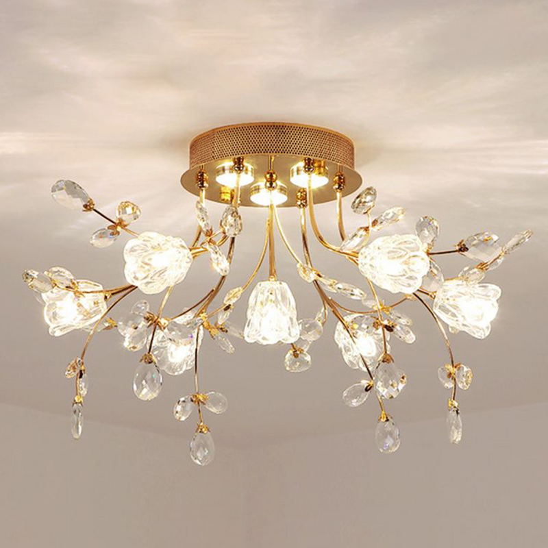 Art Deco Elegant Flower Flush Mount Ceiling Lights, Gold