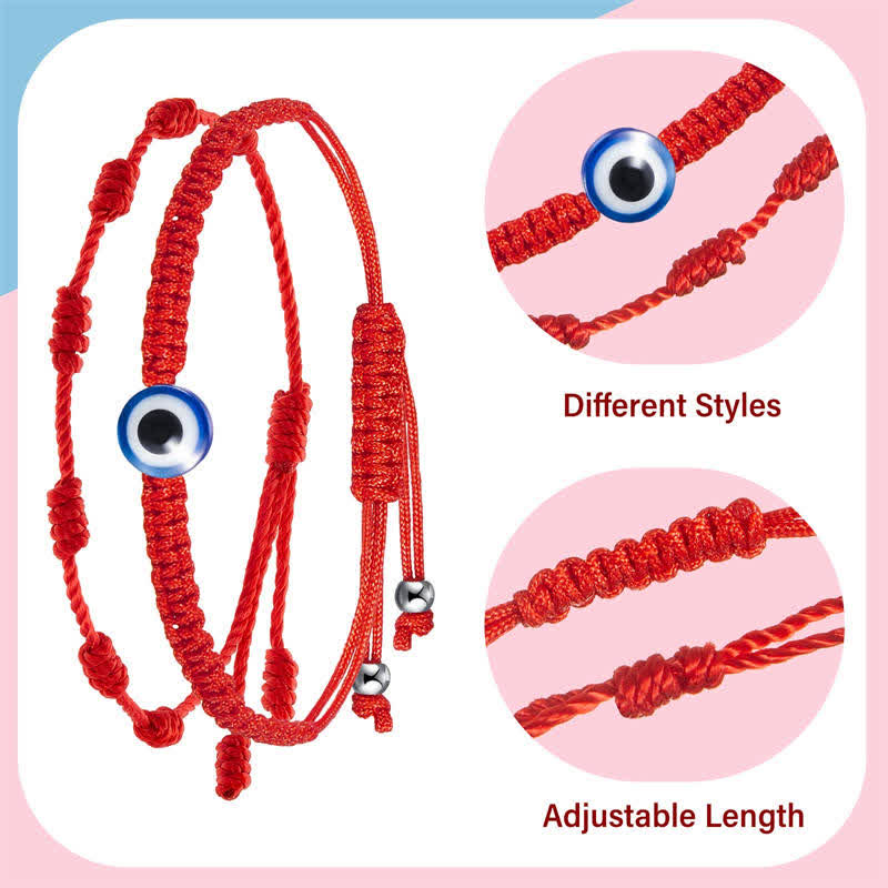 Buddha Stones 4-teiliges Schutzarmband mit bösem Blick, sieben Knoten, rote Schnur