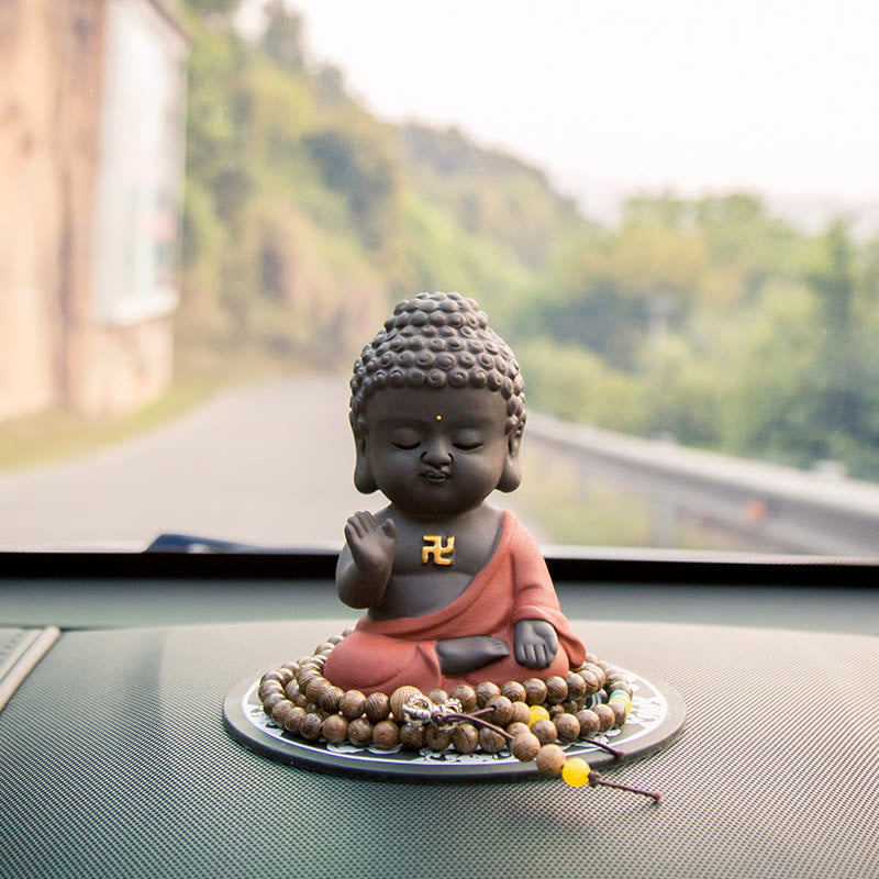 Kleiner Buddha aus violettem Ton, Dekoration für Zuhause, Schreibtisch, Heimdekoration 